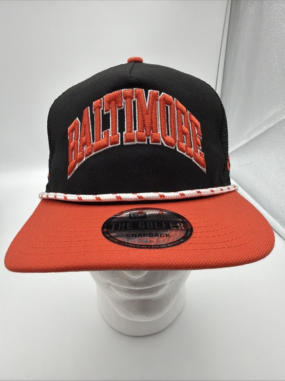 New Era Adult Baltimore Orioles Black Orange Team Rope The Golfer Snapback Hat